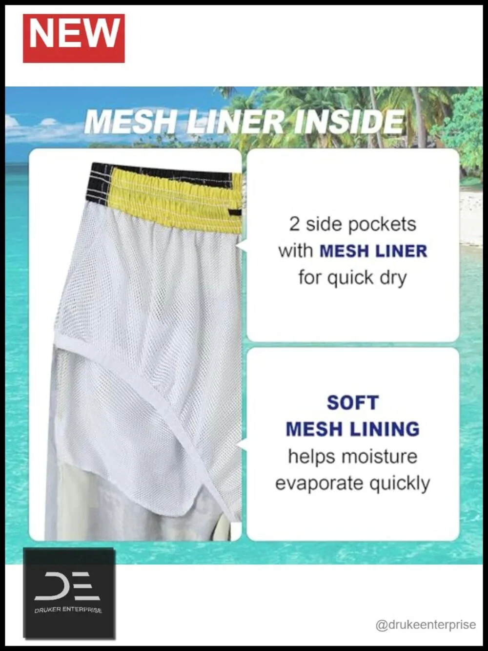 Mens Quick Dry Swim Trunks Board Shorts with Mesh Lining UPF 50+